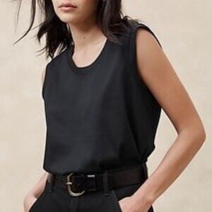 NWT, $40, BANANA REPUBLIC, Black "Cotton-Sateen Muscle Tank" Top - XS